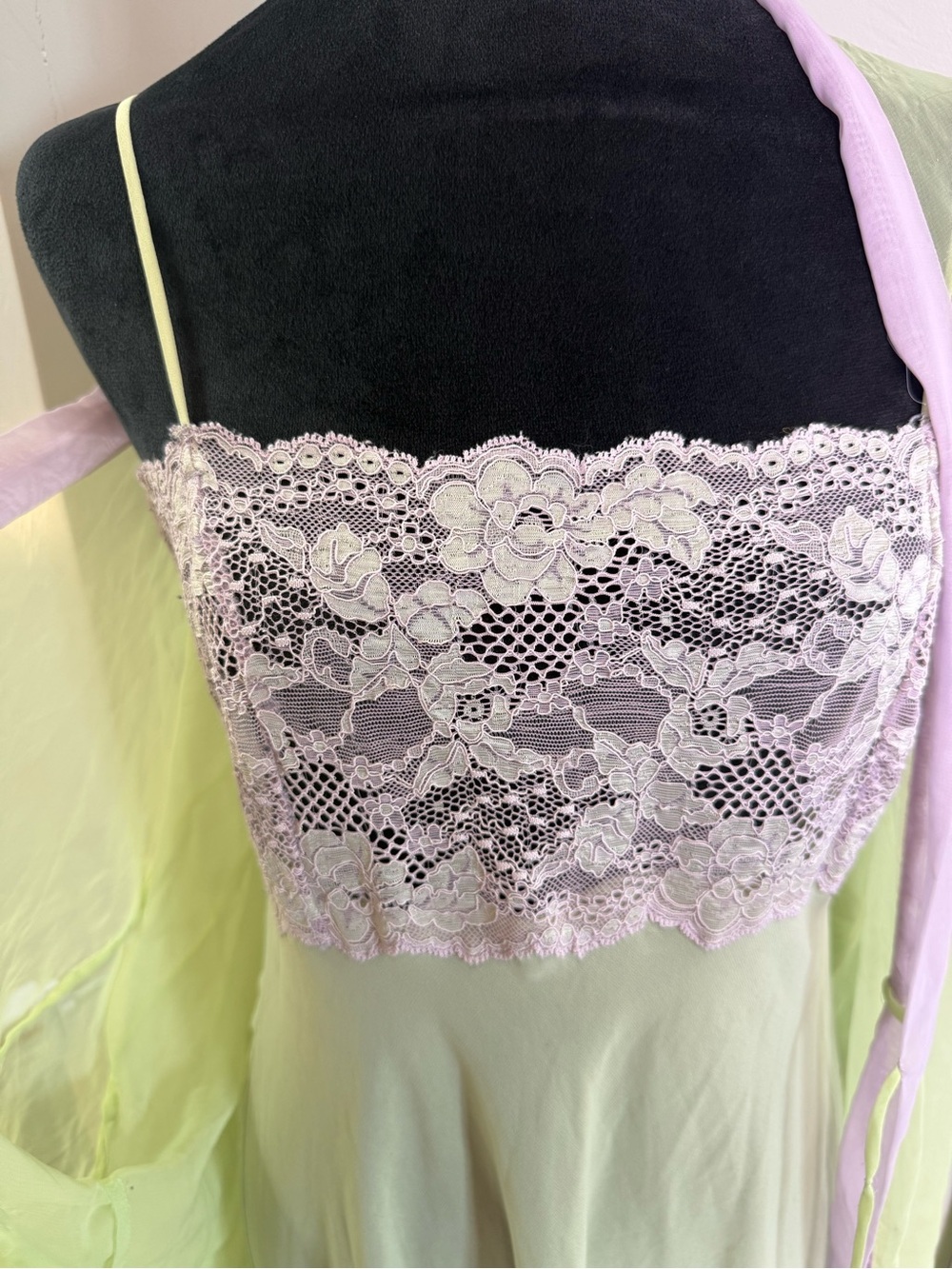 Vintage Victorias Secret Sheer Nighty & Robe Set Green Purple Lace Coquette Y2K - Picture 5 of 12